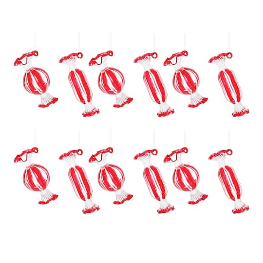 Glass Peppermint Candy Ornaments Set By Melrose in Red | Michaels®